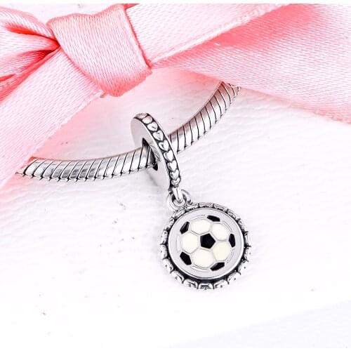 DIY Fits for Pandora Charms Bracelets Soccer Dangle Beads with Mixed Enamel 100% 925 Sterling-Silver-Jewelry Free Shipping