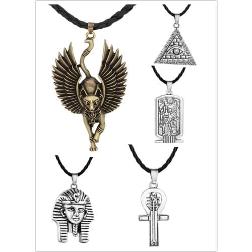 Ancient Egypt Religious Jewelry Egyptian Pyramid Illuminati Cross Egypt Cat Charm Egyptian Pharaoh Head Pendant Necklaces