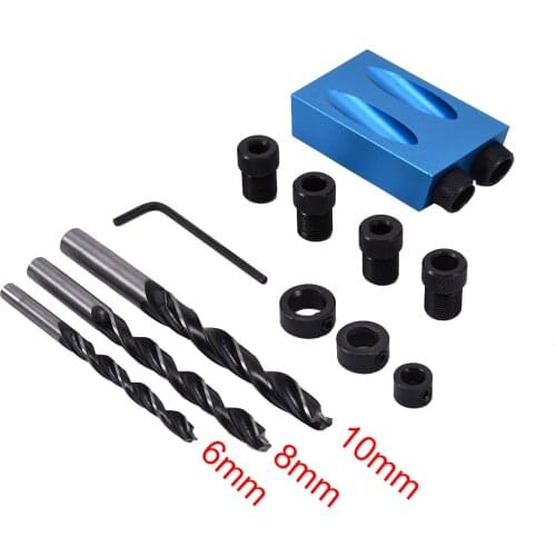 14PCS 6/8/10MM Oblique Hole Locator Positioner Drilling Bits Jig Clamp Woodworking Kit 15 Angle Woodworking Guide Positioner Kit