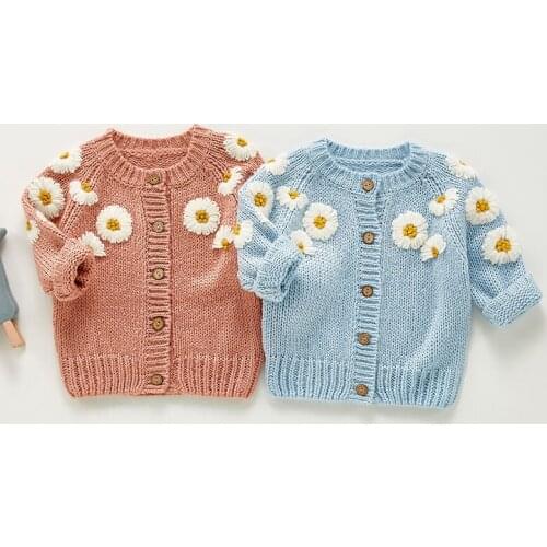 0-3Yrs Spring Girls Embroider Flower Cardigan Coat Clothing Autumn Kids Baby Girls Long Sleeve Knit Coat Children Girls Coats