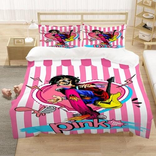Hoiime Bedding Set Cartoon Cool Lady Print Bedding Music Girl Pattern Duvet Cover Sets 3PCS for Kids Teens Girls Full Size