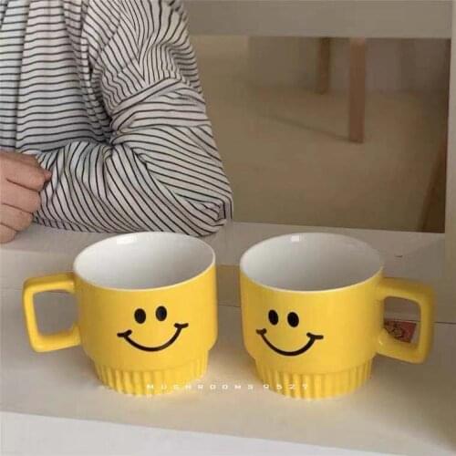 Korean Style Creative Yellow Smiling Face Ceramic Cup Water Cup Office Home Breakfast Cup Milk Cup Coffee Cup