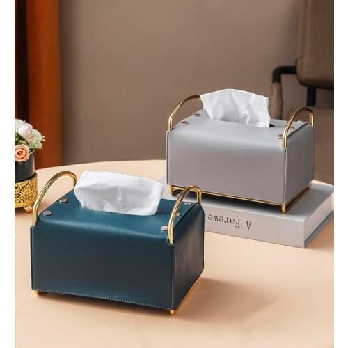 Tissue Box Holder Nordic Light Luxury Leather Pumping Box Household Goods Living Room High-end Napkin Storage Box Decoration