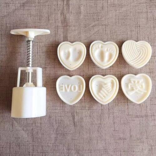 Round Heart Shape Mooncake Mold Set 50g Mid Autumn Festival DIY Hand Pressure Fondant Moon Cake Mould Decoration Tools
