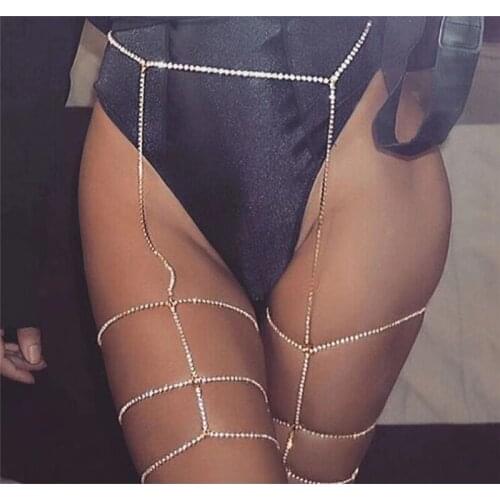 Summer beach sexy luxury Rhinestone thigh chain body jewelry nightclub party crystal thigh Garter leg chain women jewelry