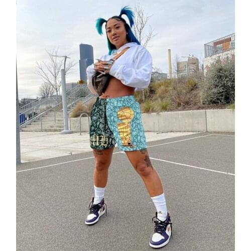 TNNAOFF Trendy Bandana Letter Print Sport Shorts for Women New Popular Sexy Pocket Lace Up Hip Hop Streetwear Club Biker Shorts