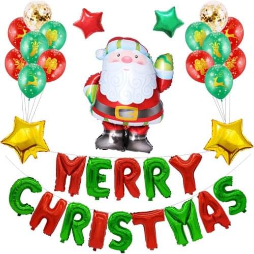 20pcs Christmas Letter Balloon Set Christmas Bar Mall Decoration Confetti Gold Ballon Happy New Year Santa Foil Decor