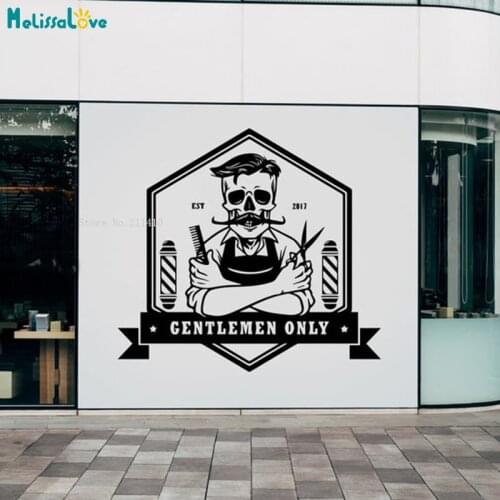 Gentlman Only Barber Custon Year Wall Stickers Russian Style Barbershop Professional Decals Window Decor YT5524