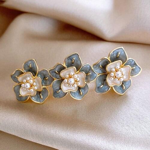 New Korean Enamel Hair Grips Jewelry Handmade Elegant Pearl Flower Hair Pins For Women Girls Jewelry Accessories