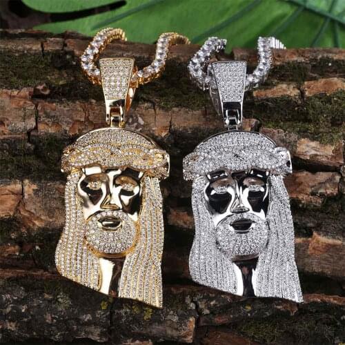 GUCY New Jesus Necklace & Pendant With 4mm Tennis Chain Iced Out Cubic Zircon Mens Hip Hop Jewelry Gift