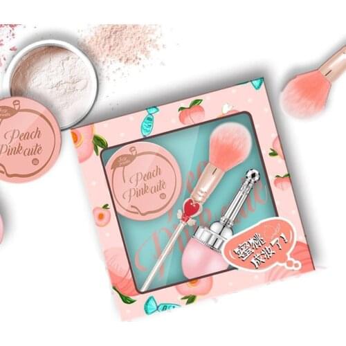 Peach Three Piece Set Natural Mineral Loose Powder Blush Face Contour With Pink Brush Waterproof Modified Skin Cosmetics