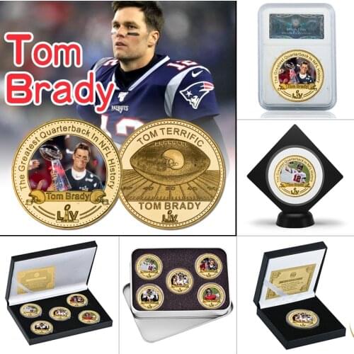 American Football Gold Plated Commemorative Coins Collectibles Challenge Coin with Holder Sports Souvenir Gifts for Boys