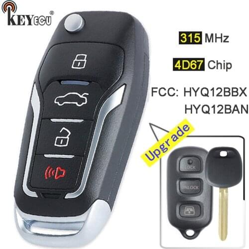 KEYECU 314MHz 4D67 Chip HYQ12BBX/ HYQ12BAN Upgraded Flip 3+1 4 Button Remote Key Fob for Toyota 4Runner 2003-09 Sequoia 2004-07