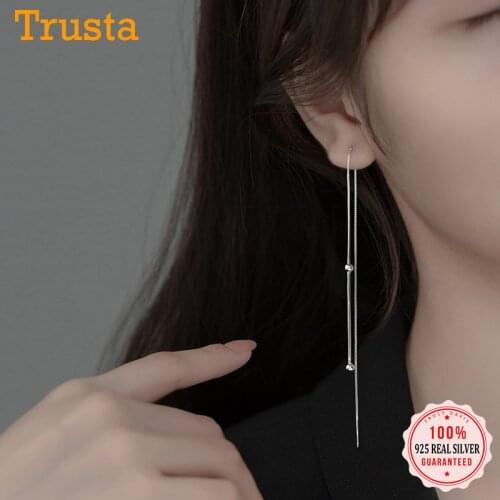 Trustdavis Genuine 925 Sterling Silver Sweet Long Beads Box Snake Chain Ear Line Earring For Women Wedding Fine Jewelry DA2281
