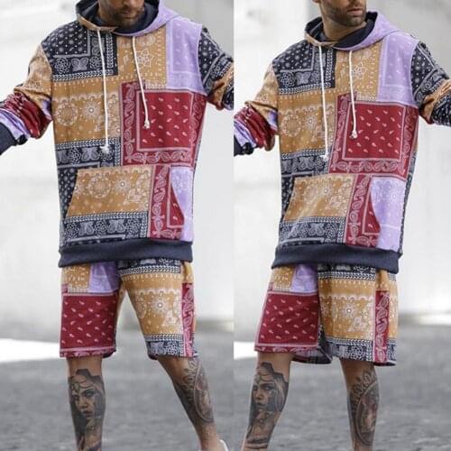 T Shirts and Short Pants Outfits Tracksuit Bohemia Print Top Shorts Set Elastic Waist Autumn Long Sleeve Hooded Top Shorts Set