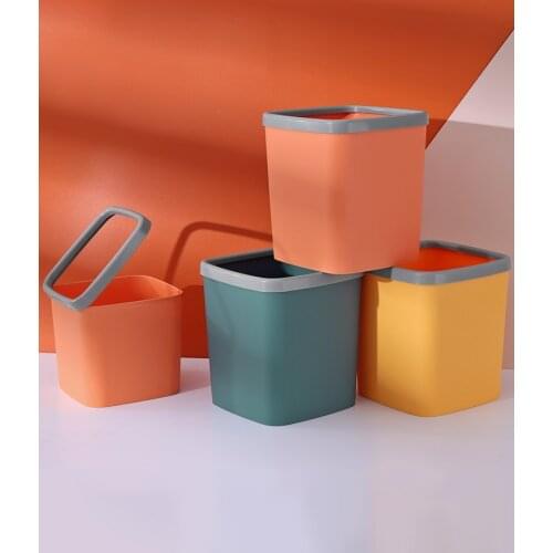 Table top simple trash can household table living room square uncovered cylinder mini storage box with pressure ring wastebasket