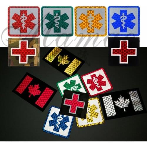 Reflective Medic Multicolor Cross Medical RescueCanada Flag EMT IR patches Army actical Military Patches PVC Glow In Dark Badges