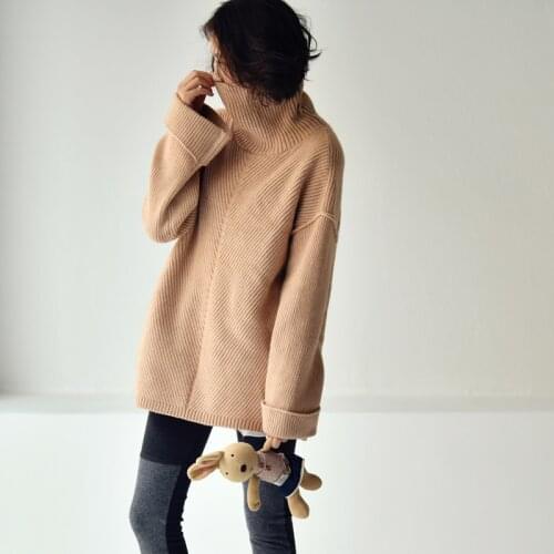 MICOCO M8822C Literary fashion splice turtleneck sweater women loose winter
