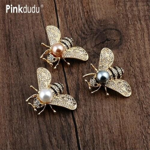 Pinkdudu Vintage Clear Crystal Pearl Bee Brooches Fashion Cute Small Insect Brooch Pins for Elegant Women Coat Accessories PD053
