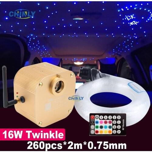Fiber Optic Light Twinkle 16W Bluetooth Control Smartphone Music Control 260pcs 2m LED Light Car Stars Ceiling Lighting