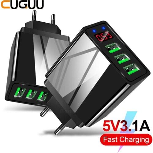 QC 3.0 USB Charger Fast Charging 3 USB Ports LED Screen Charger For Phone For iPhone Max 3.1A For Samsung S10 US EU Plug Adapter