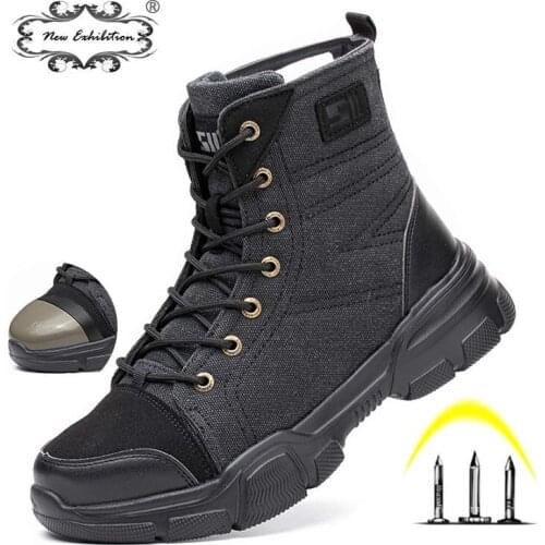 New Exhibition Safety Boots Steel Toe Men Ankle Hiking Anti-Piercing Indestructible Constructio Work Shoes Sports Outdoor Male L