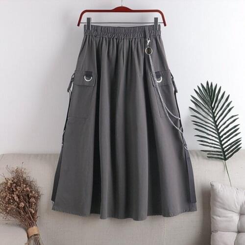 Fashion Elastic Waist Chains Pocket Skirt 2020 Womens Cool Punk Hip-hop Pleated Skirts Female High Street A Line Tooling Skirts