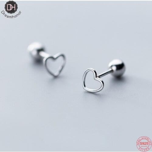 Dreamhonor Fashion Simple Hollow 925 Sterling Silver Heart Shape Ball Stud Earrings For Women