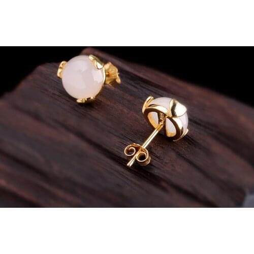 2019 Personality Silver S925 Silver Jewelry Earrings Fashion Lady Silver Gilded Simple Hetian Natural stone Earrings