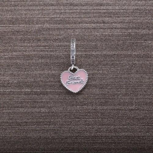 Ajax 925 Sterling Silver Cute Pink Heart Charm Fit Snake Chain Bracelet & Heart Pendant Necklace Trendy Women Jewelry
