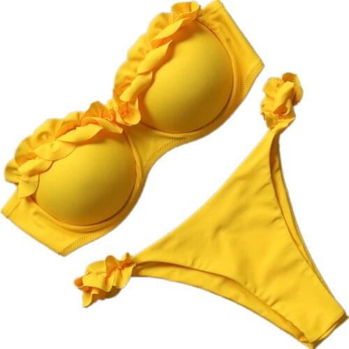 Women Summer Underwire Sexy Bikini Thong Ruffle Push Up Bathing Suit Female Brazilian Leopard Holiday Swimsuit