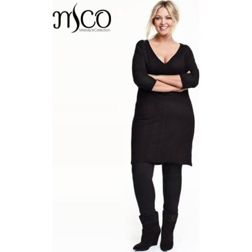 Brand Robe Sexy V Neck Autumn Dress Plus Size Women Clothing Basic Black Office Dresses Long T-shirt Dress 4xl 5xl 6xl Vestidos