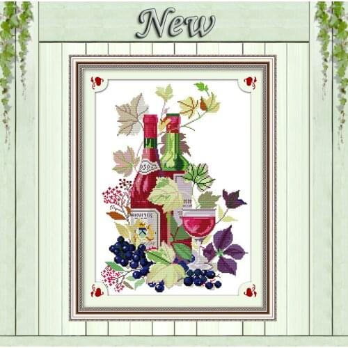 Life in wine glass leaves fruits counted print on canvas DMC 11CT 14CT Cross Stitch kits needlework embroider Sets diy paintings