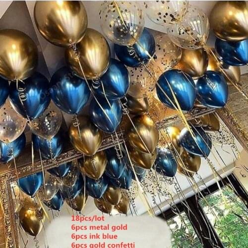 18pcs Blue and Gold with confetti Balloon metal wafer Balloons For Party Decorations Wedding Birthday Decor
