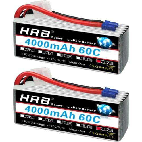 1/2pcs HRB RC Lipo Battery 6S 22.2V 4000mah Drone Battery 60C For Trex 700 tarot 650 Quadcopter Helicopter Multicopter EC5 plug