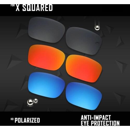 OOWLIT 3 Pairs Polarized Sunglasses Replacement Lenses for Oakley X Squared OO6011-Black & Fire Red & Ice Blue