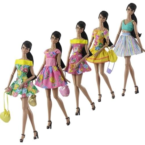 1/6 BJD Dolls Accessories Country Style Dress for Barbie Clothes Outfits Floral Print Casual Vestidos Kids DIY Playhouse Toys