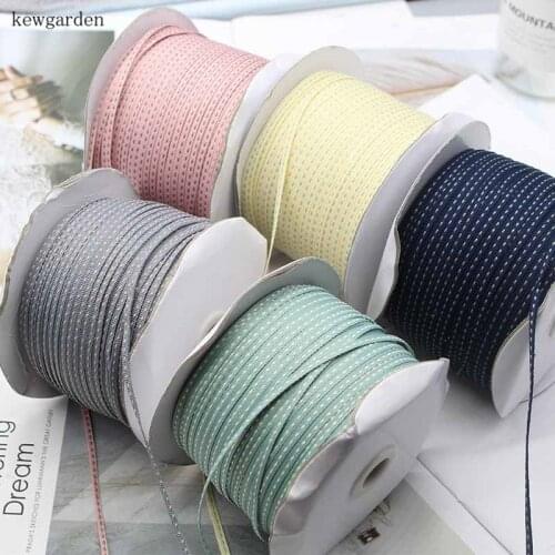 Kewgarden 3mm 0.3cm Dotted Line Stripe Satin Ribbons Handmade Tape DIY Bowknot Clothing Decoration Accessories Riband 16Y/lot
