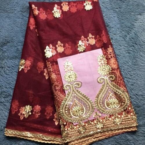 Burgundy Sequin Fabric For Wedding Dress Embroidered Nigerian French Lace African French Lace Fabric High Quality M2283