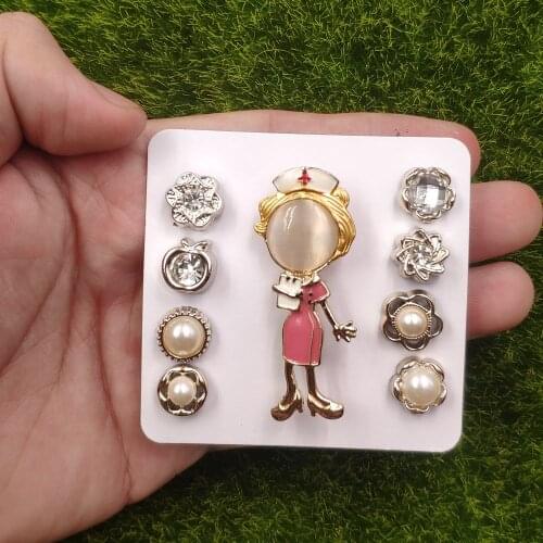 Cat Eye Faceless Nurse Doctor Angel In White Pearl Enamel Brooch Pins Breastpin Korean Style Prize Jewelry Gift DF001-12