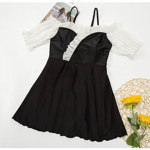 STAERK size skirt style one piece black and white young age sexy cover belly show thin Princess fan hot spring swimsuit