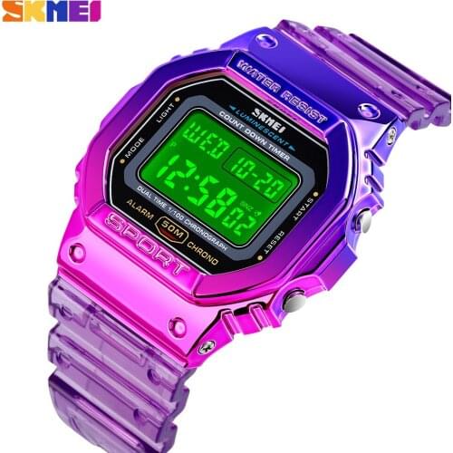 SKMEI Fashion Colorful LED Digital Women Watch Sport Chrono Count Down Clock Waterproof Ladies Bracelet Wristwatch Reloj Mujer