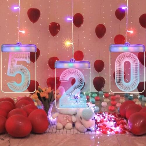 3D Digital Light 520 1314 USB LED Number Light Confession Proposal Romantic Arrangement Light for Valentines Day Party Gift