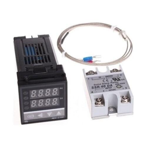 1PCS Digital PID Temperature Controller Thermostat REX-C100 + Max.40A SSR Relay