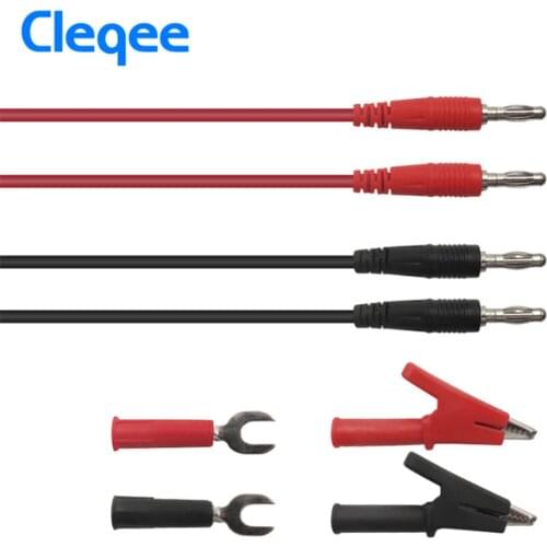 Cleqee P1041B 6-in-1 1M 4mm Banana to Banana Plug Test Lead kits Alligator Clip Clamps to 6mm U-type Plug Regulated power supply