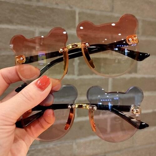 Children Cute Cartoon Bear Shape Sunglasses Boy Girls Vintage Colors Rimless Polarized Sun Glasses for Kids UV400 Driver Goggles