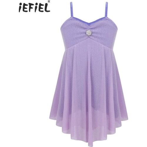 Toddler Girls Ballet Dance Dress Spaghetti Shoulder Straps Floral Rhinestone Shorty Unitard Dress Lyrical Modern Dress Dancewear
