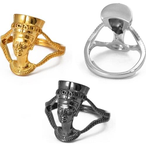 Anniyo Egyptian Queen Nefertiti Ring for Women Girls African Finger Ring Jewelry Gold Color Wholesale Party National Gift#235906