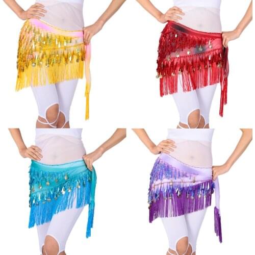 Belly Dance Tassel Triangle Shawl Belt Chain Costume Hip Scarf with Sequines & Coins