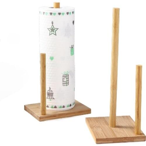 Kitchen Wooden Roll Paper Towel Holder Bathroom Tissue Vertical Stand Napkins Rack Home Kitchen Toilet Storage Accessories
